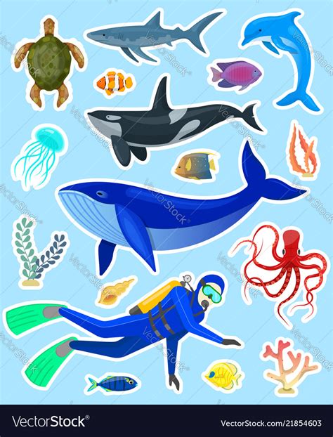 Stickers with ocean animals Royalty Free Vector Image