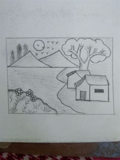 river side village drawing, village scenery drawing, scenery drawing ...