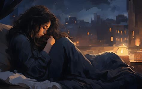 Premium AI Image | young woman sleeping on her bed digital painting