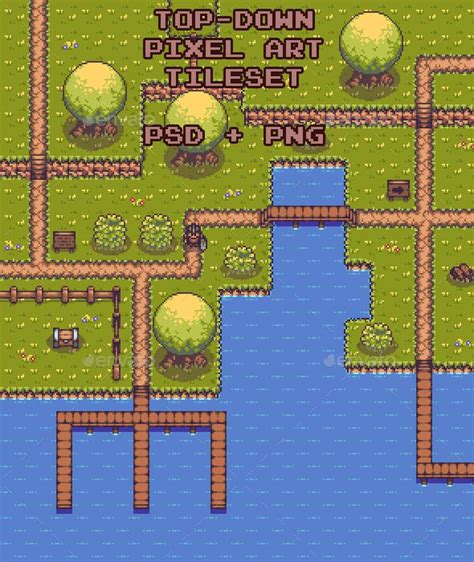 Top-Down Pixel Art Tileset | Pixel art, Pixel art games, Pixel