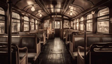 Premium AI Image | Empty bus interior old fashioned seats vanishing ...