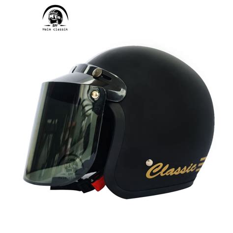 Jual helm bogo classik garis tiga kaca datar flat sni pria wanita ...