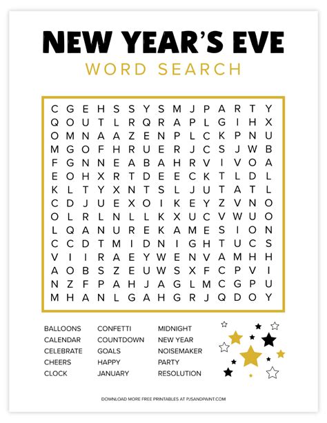 Free Printable New Year's Eve Word Search - Pjs and Paint