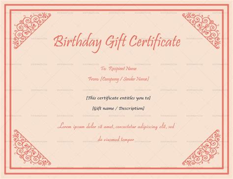 Birthday Gift Certificate (Pink, #91) – Doc Formats | Gift certificate ...