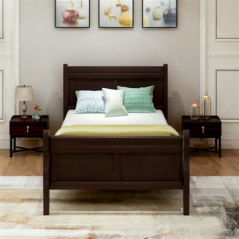 Clearance!Espresso Twin Bed Frame, Wood Twin Platform Bed Frame with ...