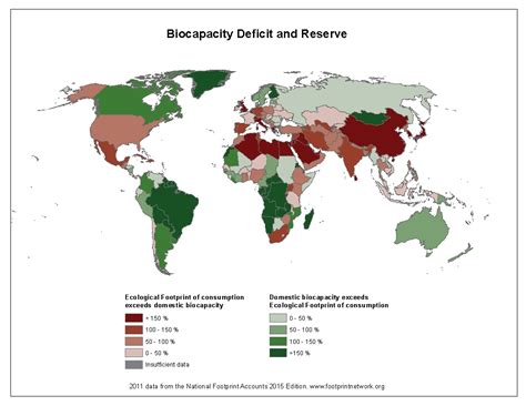 Ecological footprint: Biocapacity deficit & reserve per country