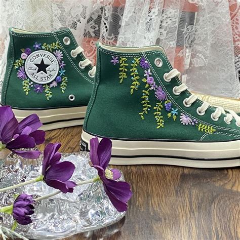 Converse High Neck Floral Embroidery / Wedding Gif/floral - Etsy ...