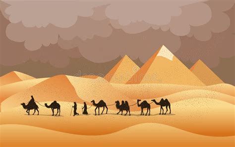 Silk Road, Camel Caravan in Desert. Arabian People in Sahara, Egypt ...