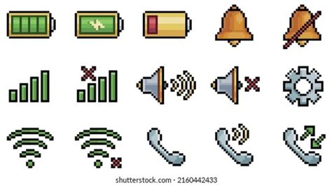 Pixel Art Mobile Phone Interface Icons Stock Vector (Royalty Free ...