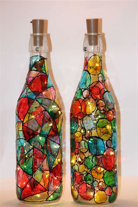 Stained Bottle Art with Lights