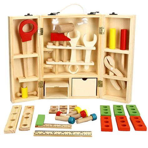 GEEDIAR Wooden Toolbox Kids Educational Toy DIY Construction Toolbox P