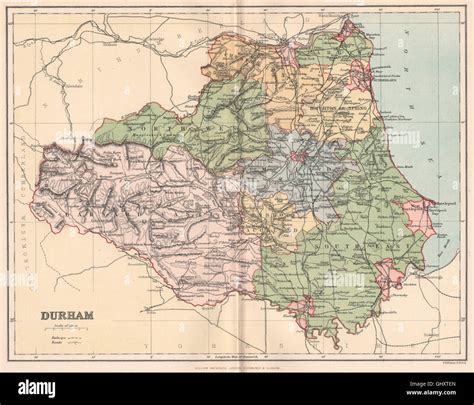 DURHAM. Antique county map, 1893 Stock Photo - Alamy