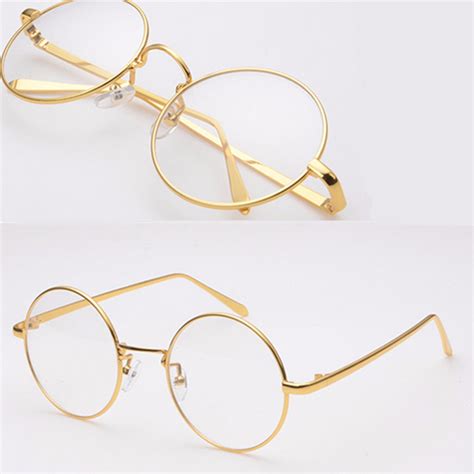 GOLD Metal Vintage Round Eyeglasses Frame Clear Lens Full-Rim Glasses ...