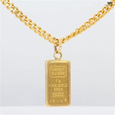 18K & 14K Yellow Gold Necklace 1 Gram Credit Suisse Gold Bar| 10.7 ...