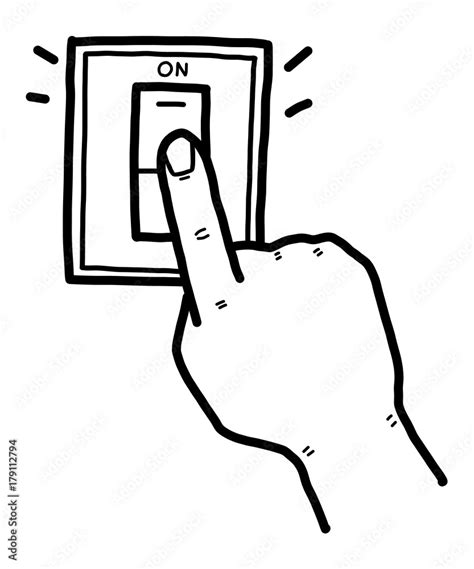 hand pushing electric switch / cartoon vector and illustration, black ...