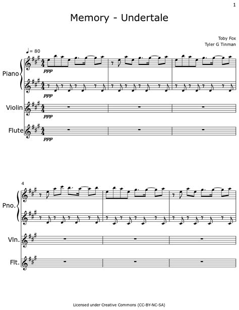 Memory - Undertale - Sheet music for Piano, Violin, Flute