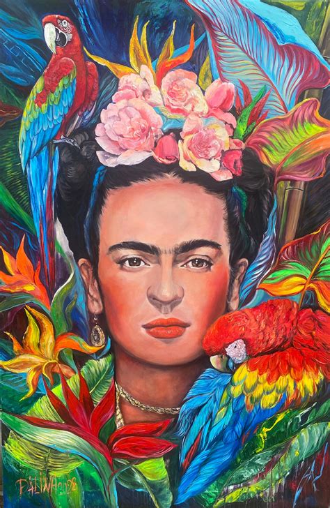 Frida Kahlo Portrait Print on Canvas Frida Kahlo With Parrots - Etsy