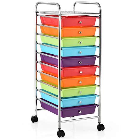 Bunpeony 10-Tier Multicolor Rolling Storage Cart Organizer Steel ...