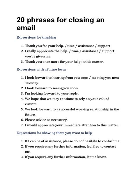 20 phrases for closing an email