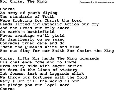 Catholic Hymns, Song: For Christ The King - lyrics and PDF