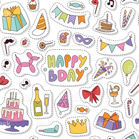 Celebratory seamless pattern with gifts, balloons, confetti, hearts ...