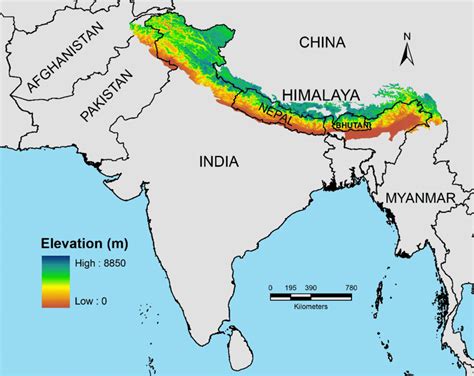 Spatial spread of the Himalayan mountain system across seven nations ...