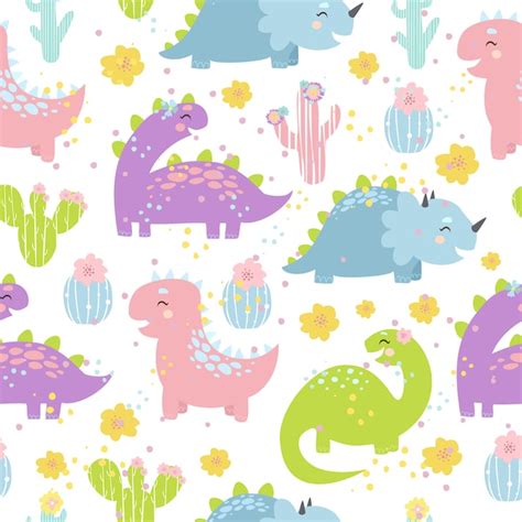 Free Vector | Vector pastel dinosaurs seamless pattern