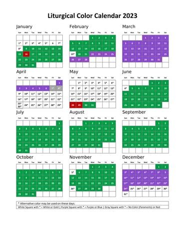 Umc 2024 Parament Colors Print Out Calendar - Ellen Hermine