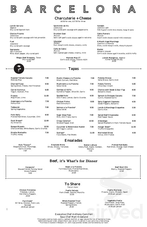 Barcelona Wine Bar menu in Brookline, Massachusetts, USA