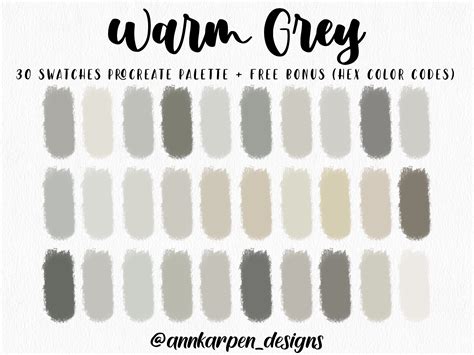 Warm Grey Procreate Palette, 30 HEX Color Codes, Instant Digital ...