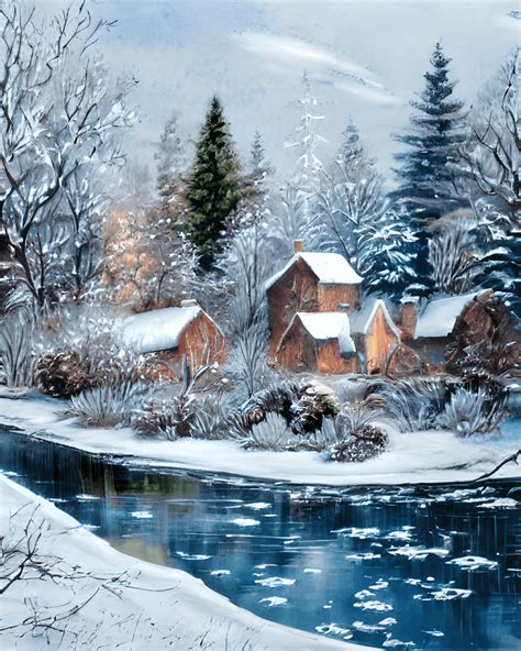 Bob Ross Winter Landscape Painting · Creative Fabrica