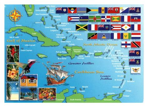 Large map of the countries and territories in Caribbean with flags ...