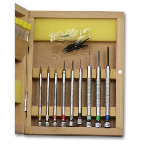 Watchmakers screwdrivers set PRO in wood case repairs tool spare blades ...