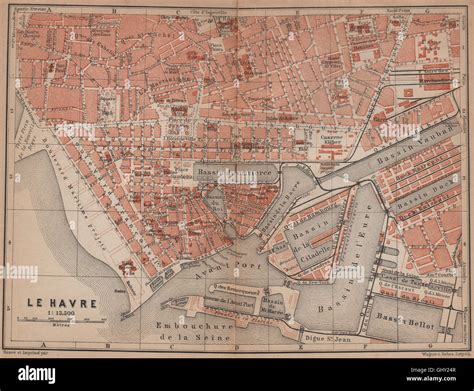 LE HAVRE antique town city plan de la ville. Seine-Maritime carte, 1900 ...