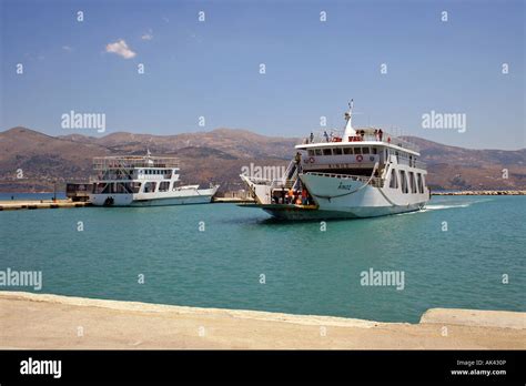 KEFALONIA. VEHICLE FERRY ENTERING LIXOURI HARBOUR. GREEK IONIAN ISLAND ...