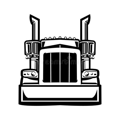 Semi Truck Silhouette Front View Black and White Vector Art in White ...