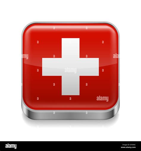 Metal square icon with Swiss flag colors Stock Photo - Alamy