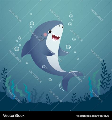 Cartoon shark in deep blue water Royalty Free Vector Image