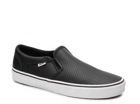 Vans Asher Perforated Leather Slip-on Sneaker in Black for Men | Lyst