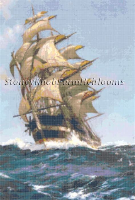 Crest of a Wave Sailing Ships, Seascapes Cross Stitch Pattern in Color ...