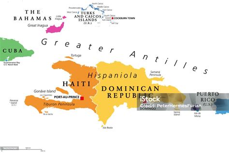 Hispaniola And Surroundings Caribbean Islands Colored Political Map ...