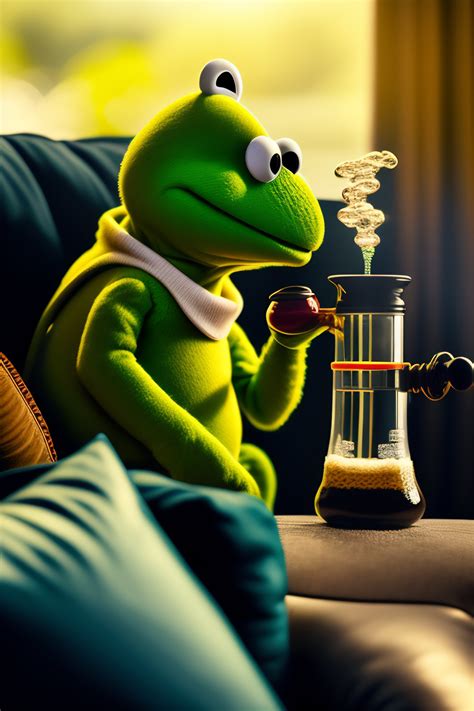 Lexica - Candid photo of kermit the frog sitting on the couch smoking ...