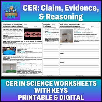 Engaging CER science worksheets with keys. Ideal for teaching, or EASY ...