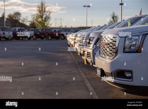 NAMPA, IDAHO - APRIL 28, 2020: Row of GMC vehicles ready and waiting ...