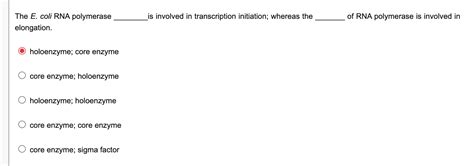 Solved The E. coli RNA polymerase elongation. holoenzyme; | Chegg.com