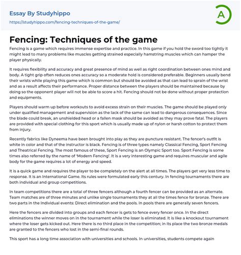 Fencing: Techniques of the game Essay Example | StudyHippo.com