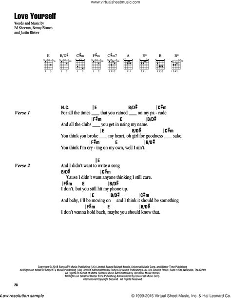 Love Yourself sheet music for guitar (chords) (PDF) v2