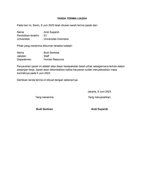 9 Contoh Surat Tanda Terima Dokumen, Template Gratis | Glints for Employers