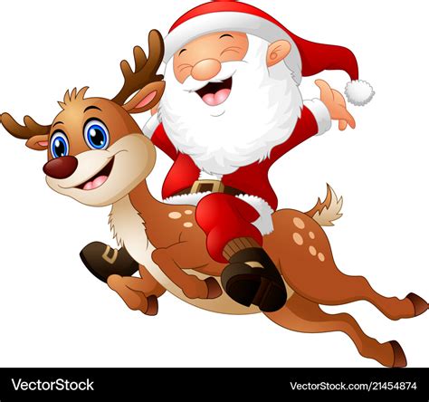 Happy santa claus riding a reindeer Royalty Free Vector