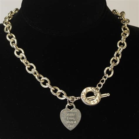 Silver 74g Tiffany & Co. Heart Charm Toggle Choker Necklace With Bag ...